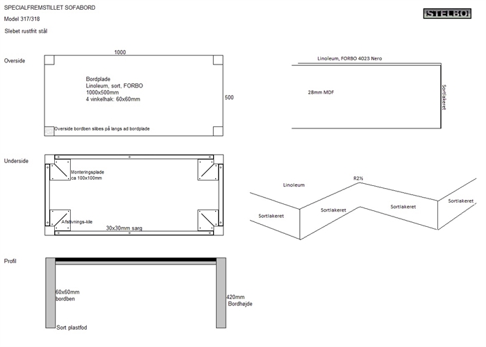 20190128 Specialfremstillet Linoleum-sofabord Model 317/318 - 1000x500x420mm