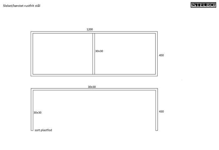 20161129 Specialfremstillet bordstel, Rustfrit stål, 1200x450mm  Ex fragt