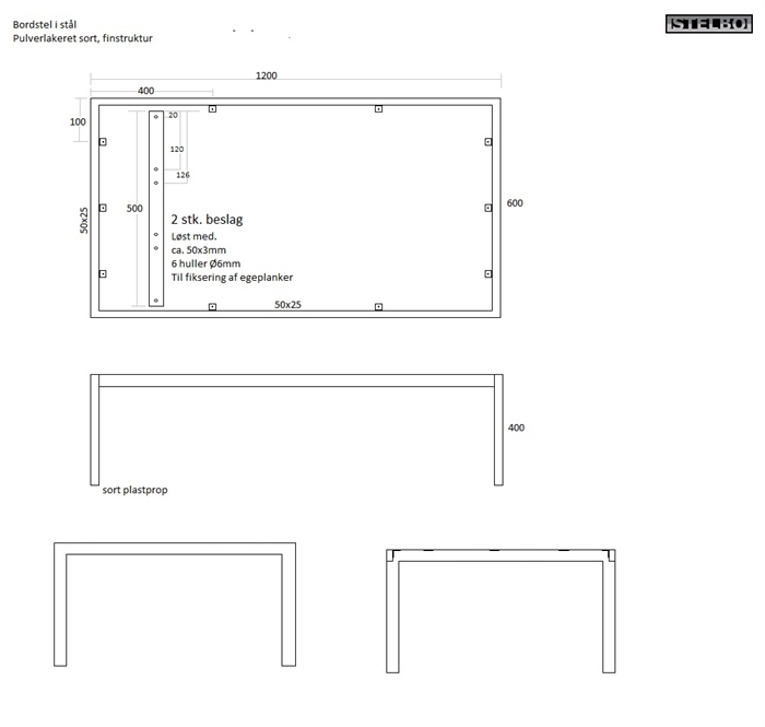 20170529 Specialfremstillet bordstel. Sortlakeret. 1200x600mm