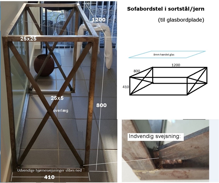 20160711 Specialfremstillet sofabord. 1200x800x420mm. 8mm glasplade. ex fragt