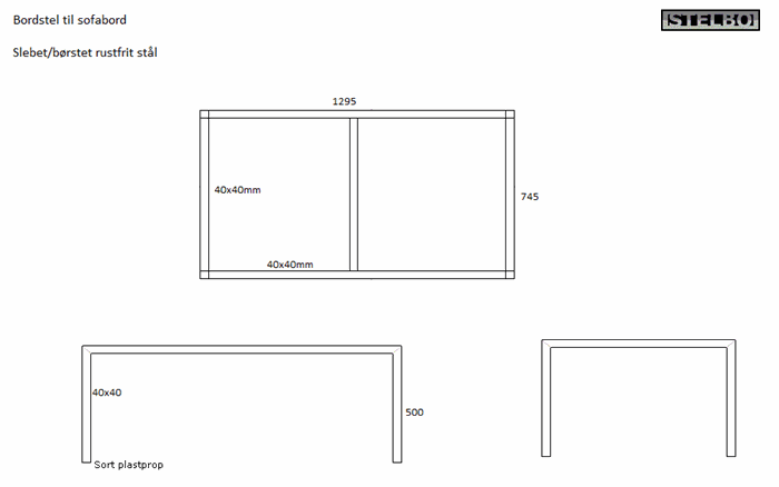 20161110 Specialfremstillet bordstel, Rustfrit stål, 1295x745x500mm, ex fragt
