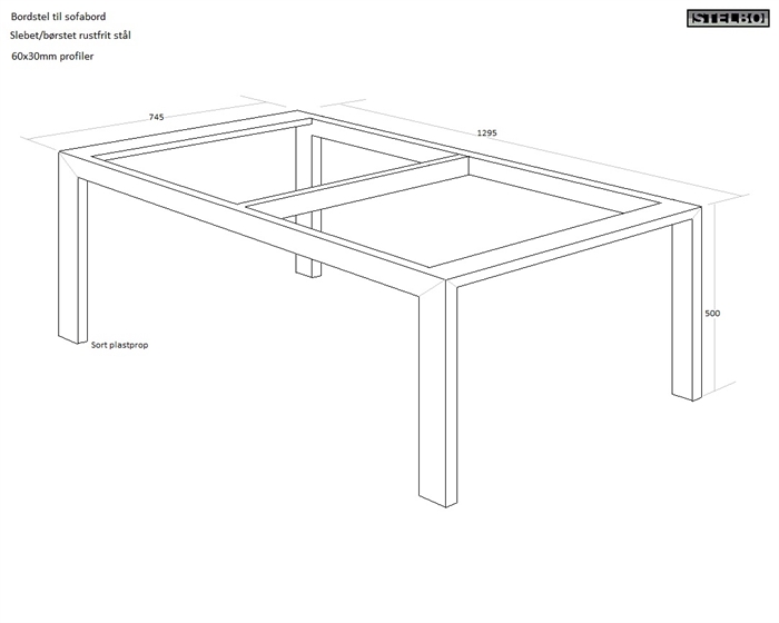 20161118 Specialfremstillet bordstel, Rustfrit stål, 1295x745x500mm. Ex fragt