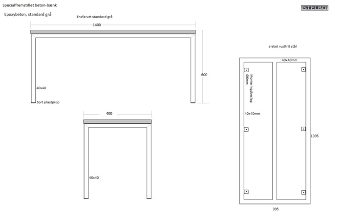 20171219 Specialfremstillet betonbænk, 1400x400x600mm