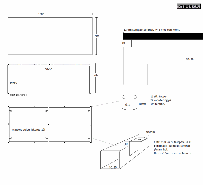 20160812 Specialfremstillet bord med kompaktlaminatbordplade, ex fragt