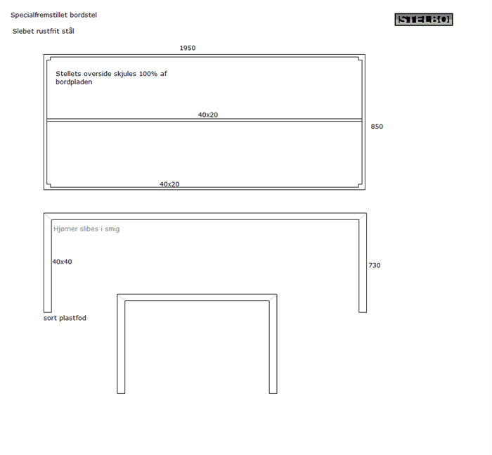 20210215 Specialfremstillet bordstel. Slebet rustfrit stål