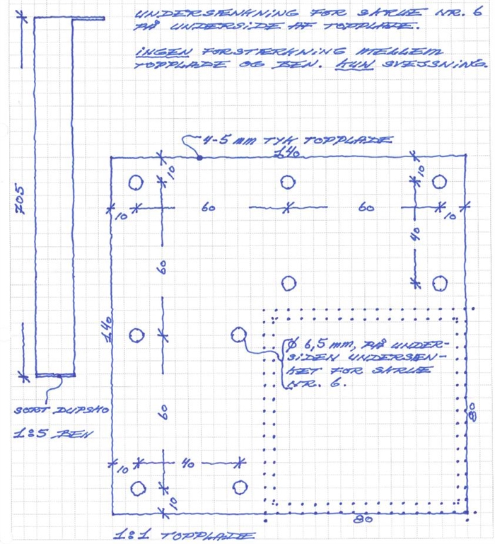 20161221 Specialfremstillet bordben, 4 stk., 705x80x80mm, Rustfrit stål