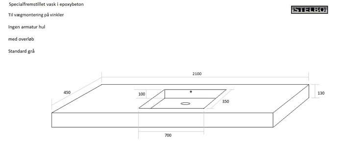 20171010 Specialfremstillet Vask i epoxybeton 2100x450x130mm