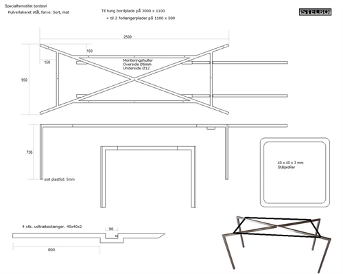 20201103 Specialfremstillet bordstel med 2 udtrækssæt