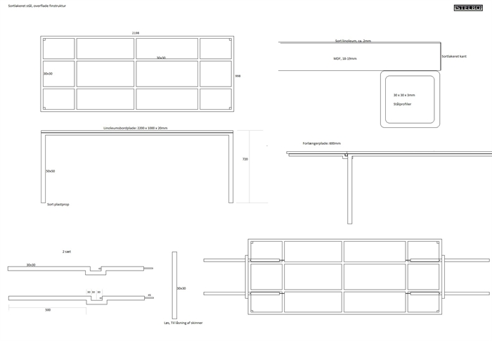 20171010 Specialfremstillet Linoleumsbord med 2 udtræksplader.