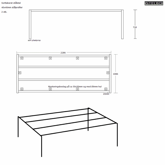 20160425 Specialfremstillet bordstel. 2 stk. Sortlakeret  