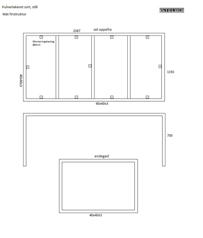 20170517 Specialfremstillet bordstel. Sortlakeret