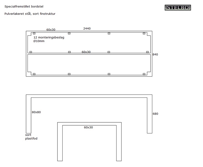 20210215 Specialfremstillet bordstel. Sortlakeret stål, finstruktur