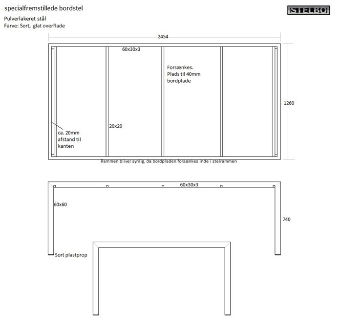 20171128 Specialfremstillet bordstel i pulverlakeret sortstål