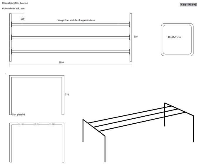 20190108 Specialfremstillet bordstel. Sortlakeret stål. 