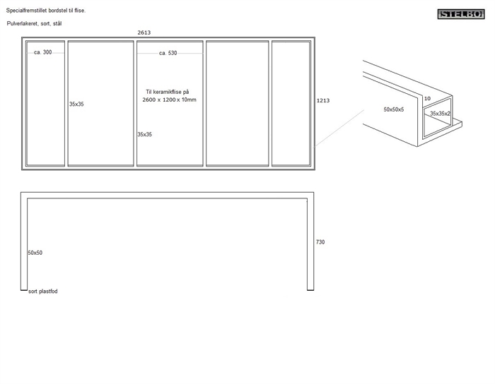20210319 Specialfremstillet bordstel. Sortlakeret stål