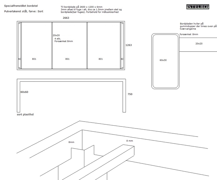 20210308 Specialfremstillet Spisebordsstel, Pulverlakeret stål