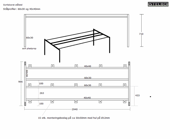 20160301 Specialfremstillet bordstel. Ex fragt