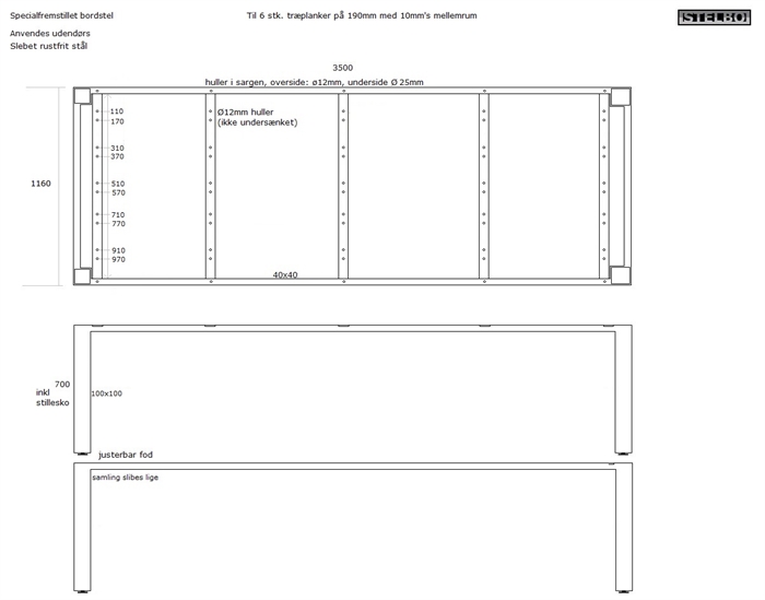 20210923 Specialfremstillet bordstel i rustfrit stål 