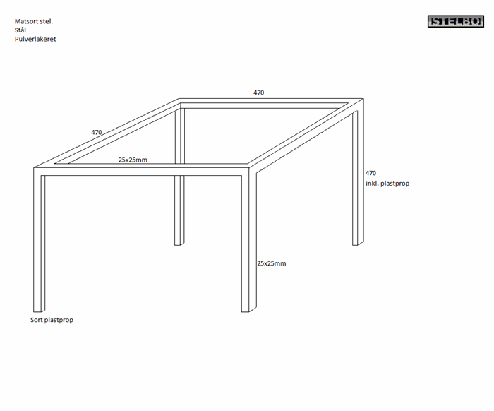 20160801 Specialfremstillet bordstel. 47x47x47cm, sortlakeret