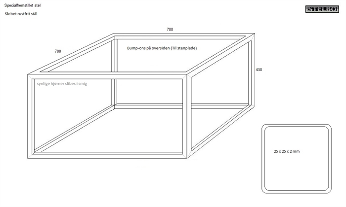20191021 Specialfremstillet bordstel i rustfrit stål. 