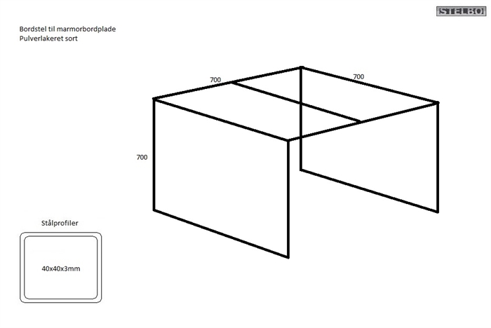 20170112 Specialfremstillet bordstel, Sortlakeret. 700x700x700mm