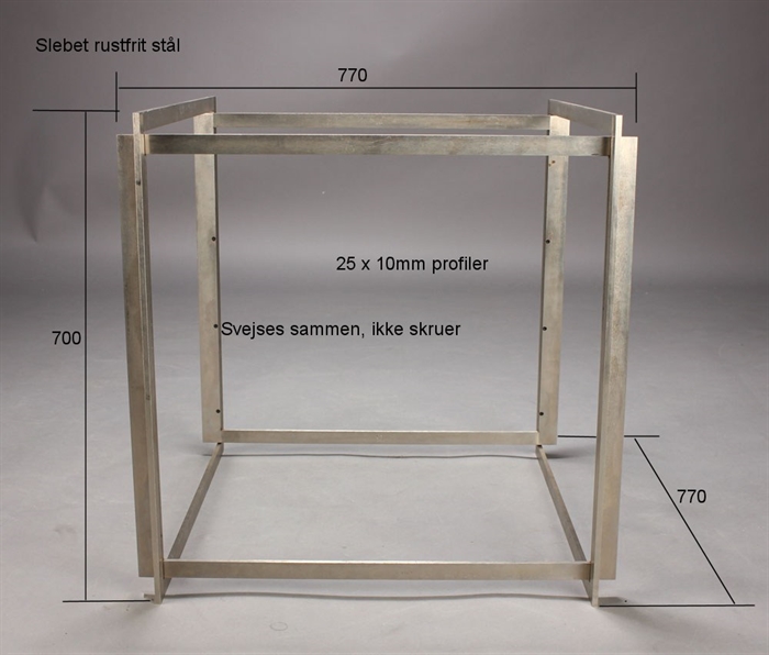 20170905 Specialfremstillet bordstel i rustfrit stål, 770x770x700mm