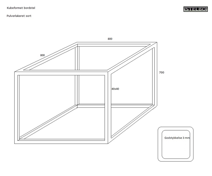 20170120 Specialfremstillet bordstel, Sortlakeret. 800x800x700mm