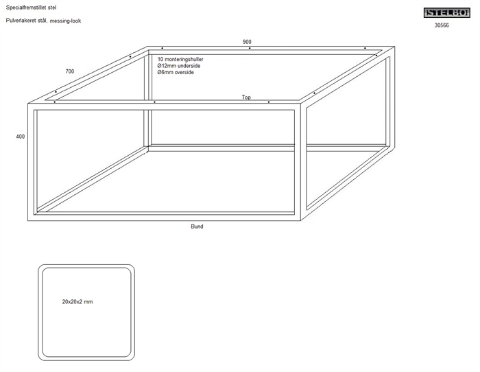 20190314 Specialfremstillet bordstel. Kubeformet, messinglakeret stål. Inkl. fragt