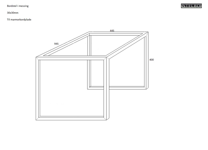 20180106 Specialfremstillet bordstel i 30x30mm messing, 945x445x400mm
