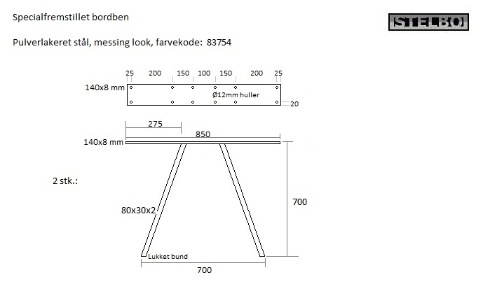 20191028 Specialfremstillet trapez bordben, 2 stk.