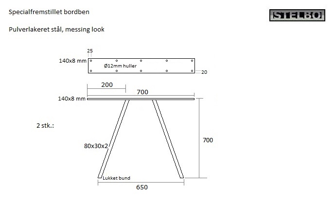 20191216 Specialfremstillet trapezbordben. Pulverlakeret messing look, 2 stk. 