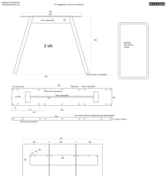 20200110 Specialfremstillet Plankebords bordben og skinne