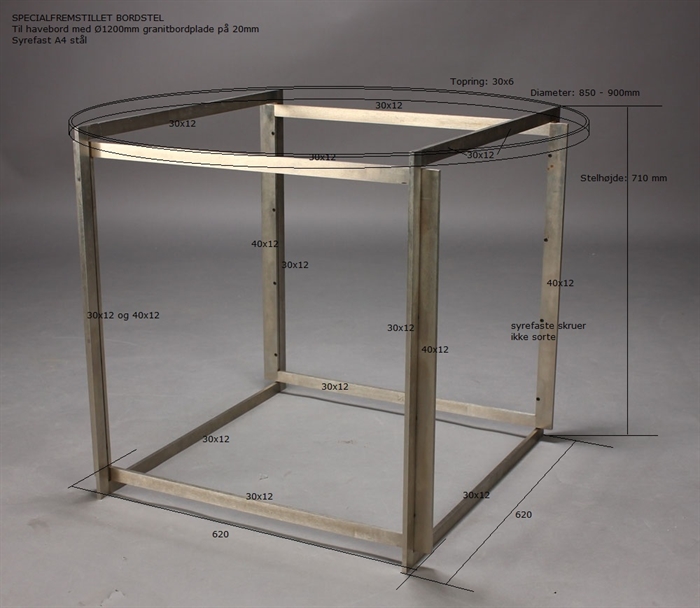 20200204 Specialfremstillet havebord med granitbordplade Ø120
