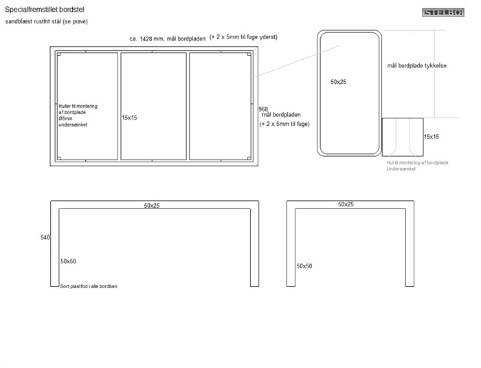 20190723 Specialfremstillet stel til sofabord. Rustfrit stål