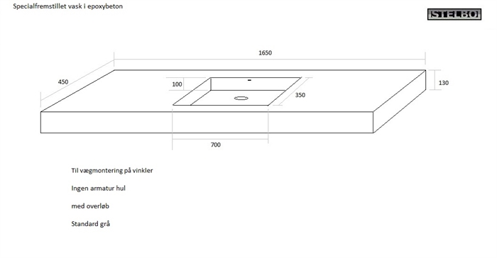 20170912 Specialfremstillet Vask i epoxybeton 1650x450x130mm
