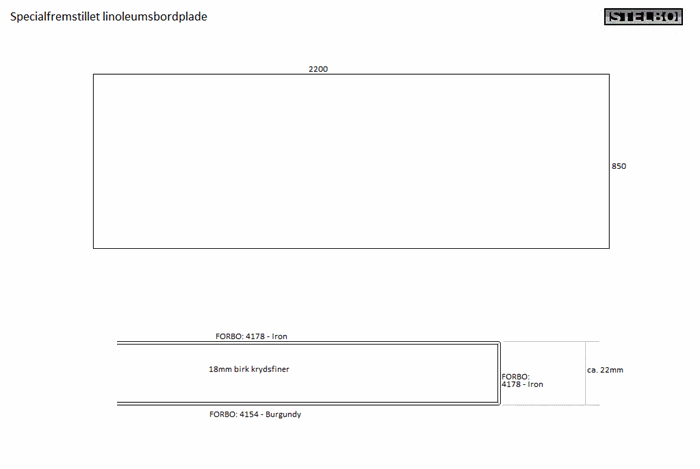 20180226 Specialfremstillet Linoleumsbordplade 2200x820mm, Forbo 