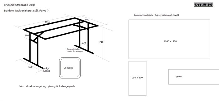 20200106 Specialfremstillet bord med laminatbordplade og forlængerplade