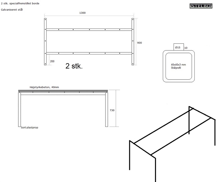 20200304 Specialfremstillet betonborde, 2 stk. 