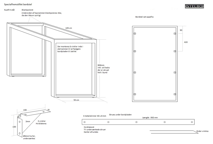 20191017 Specialfremstillet bordstel i rustfrit stål. 