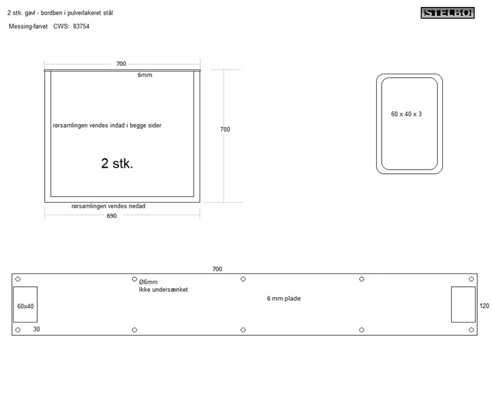 20191118 Specialfremstillet bordben/rammer. Pulverlakeret messing look, 2 stk. 