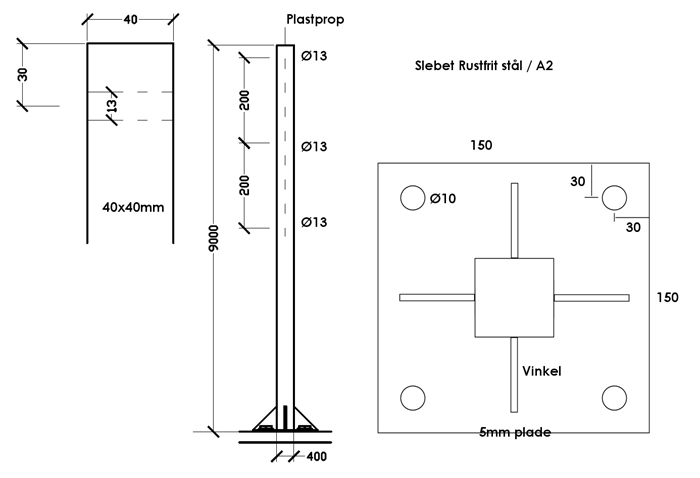 20170929 Specialfremstillet gelænderstænger, Slebet rustfrit stål, 10 stk., 900x40x40
