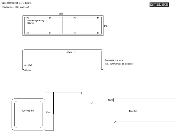 20190410 Specialfremstillet bordstel og bænk. Pulverlakeret sort. Inkl. fragt