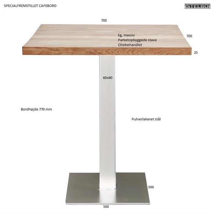 20170717 Specialfremstillet Cafeborde, 2 stk. Eg, pulverlakeret hvide stel. 700x700x770mm