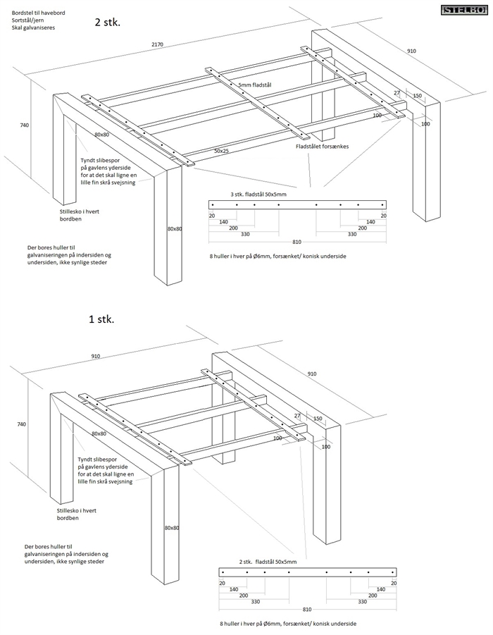 20160811 Specialfremstillet havebordstel. 3 stk. Sortstål, ex fragt