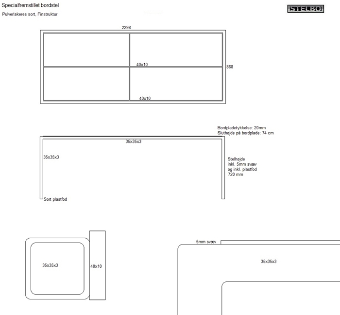 20181127 Specialfremstillet bordstel. Sortlakeret stål. 