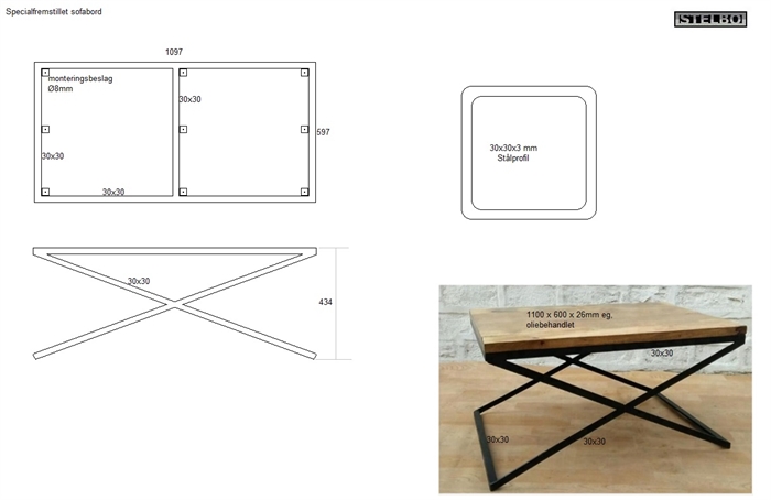 20190902 Specialfremstillet Sofabord, 110x60x46_Egetræsbordplade, sort stel