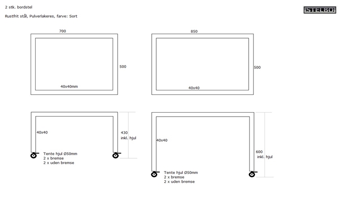 20200512 Specialfremstillet Bordstel. Pulverlakeret rustfrit stål. 2 stk. 