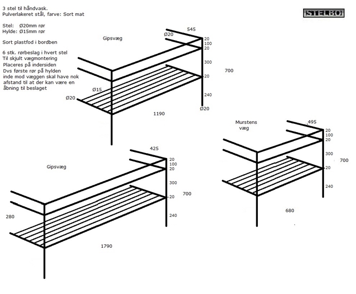 20220320 Stel til vaske, 3 stk. sortlakeret