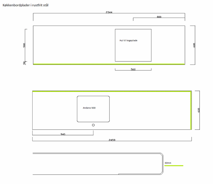 20180226 Specialfremstillet bordplader i rustfrit stål, 2 stk. 