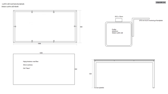 20181126 Specialfremstillet sofabord med betonbordplade. Slebet rustfrit stål. 120 x 65cm